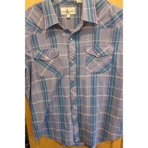 Diamond Ranchwear Shirt XL Blue‎ Snap Button Up Short Sleeve Western Cowboy 17.5